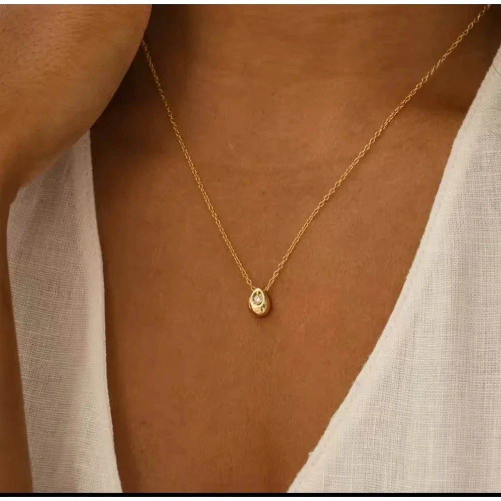 14k Gold‎ Stainless Steel Tarnish Proof Teardrop Minimalist Diamond Simulate